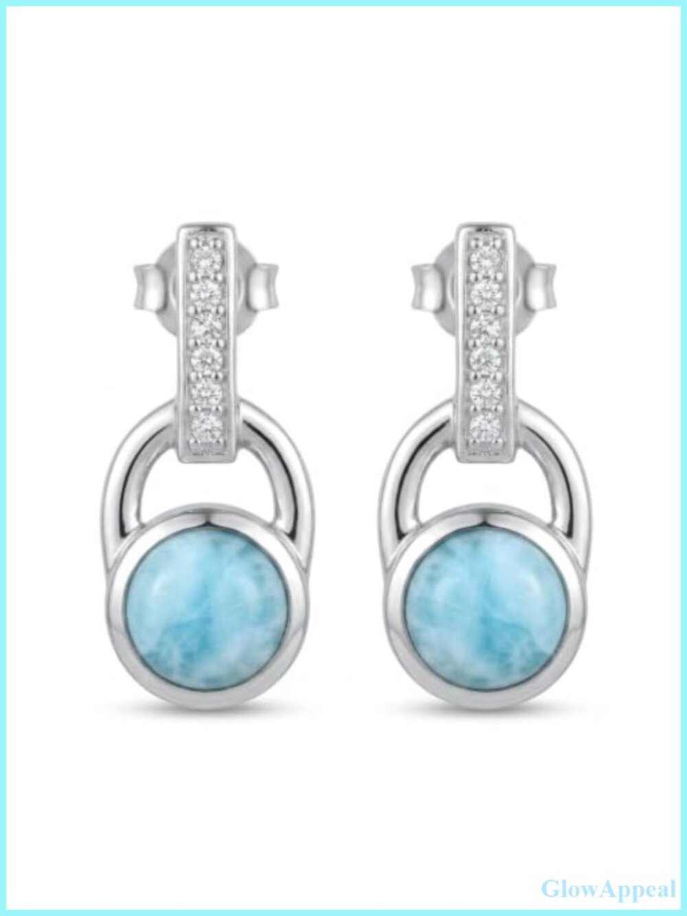 Larimar 925 Sterling Silver Stud Earrings Handmade 22mm